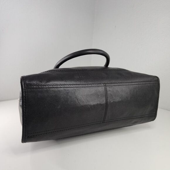 Cole Haan Black Leather Satchel Tote Purse Gold Hardware Double Handles Bag - Picture 5 of 10